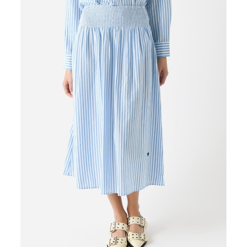 Kerri Rosenthal Martin Cabana Striped Print Midi Skirt Smocked Cotton S 288125